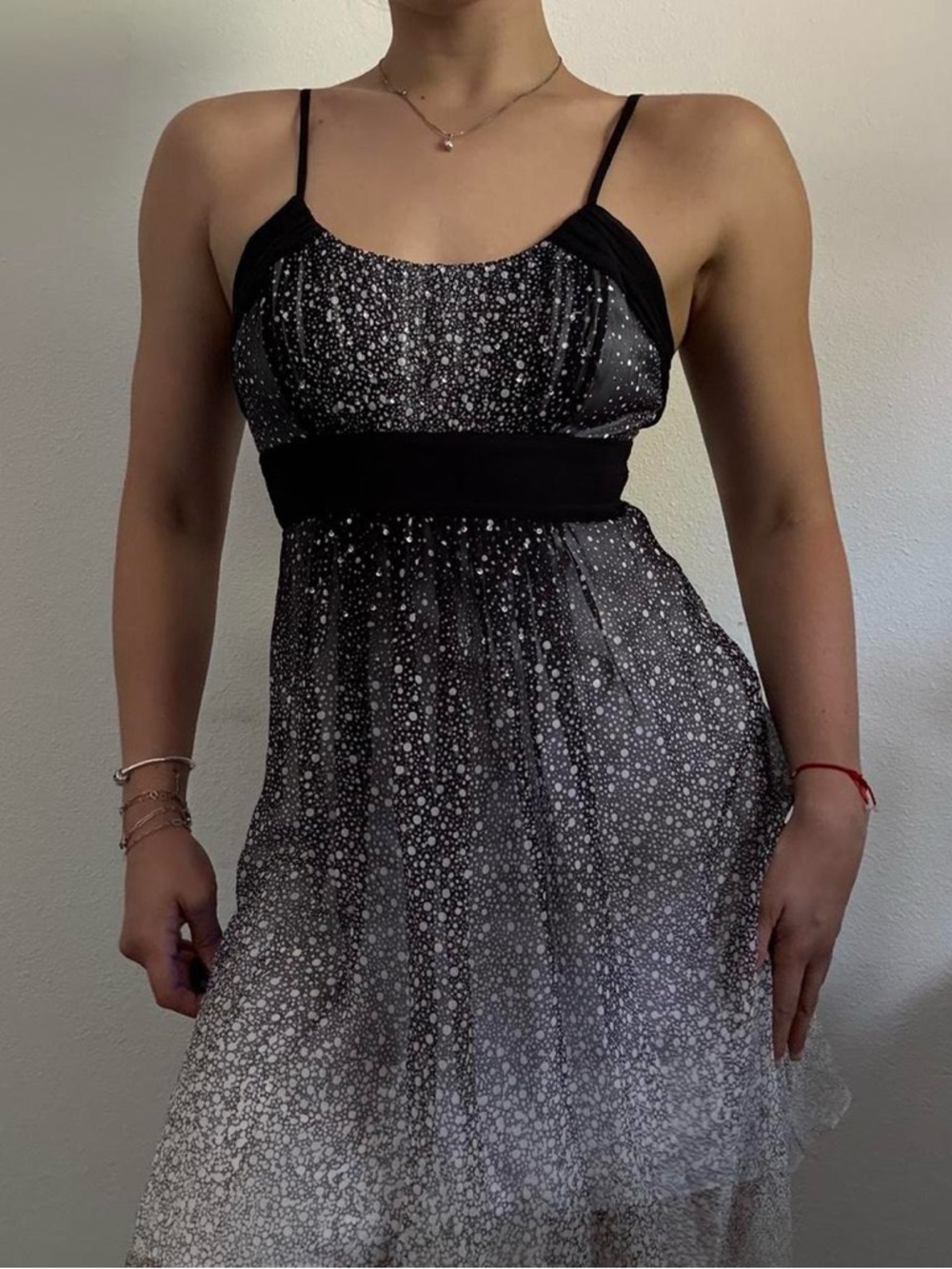 BCBGMaxAzria Black and White Spotted Ombre Chiffon Slip Dress